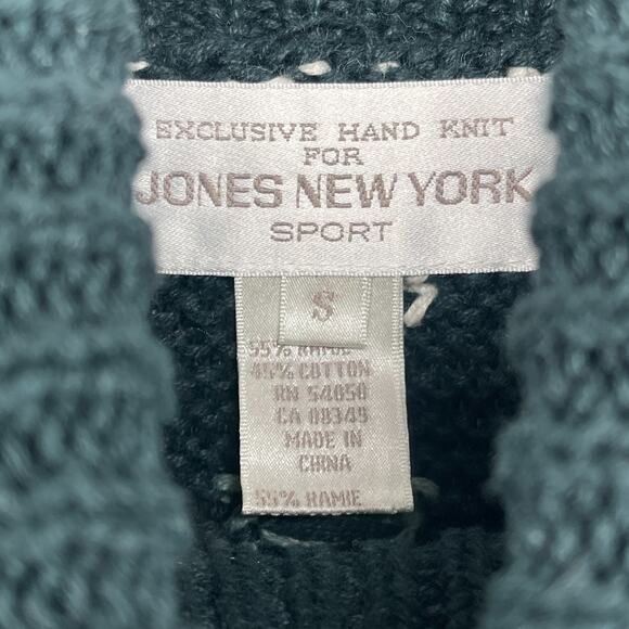 JONES NEW YORK Sweater Sport S Argyle Nordic Turtleneck Hand Knit Green Vintage - Picture 5 of 12